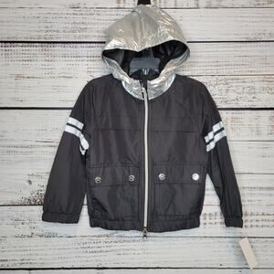 Urban Republic Girls Zip Front Jacket Windbreaker with Hood Black Silver | 3T